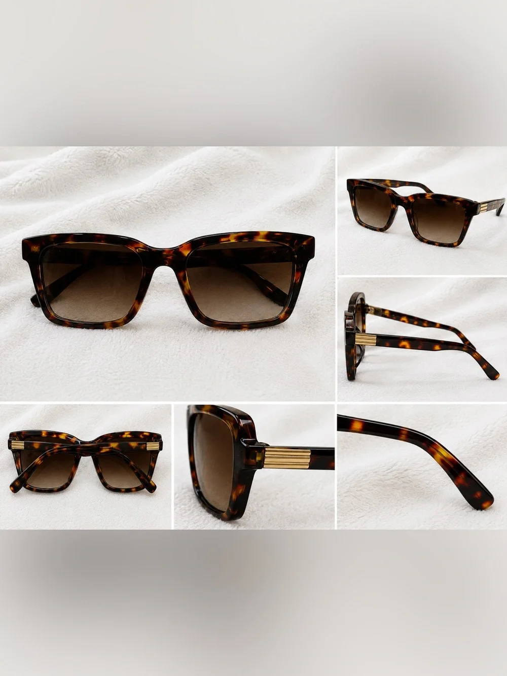 Tortoiseshell Square Sunglasses with Gold Accent - Women Accessories